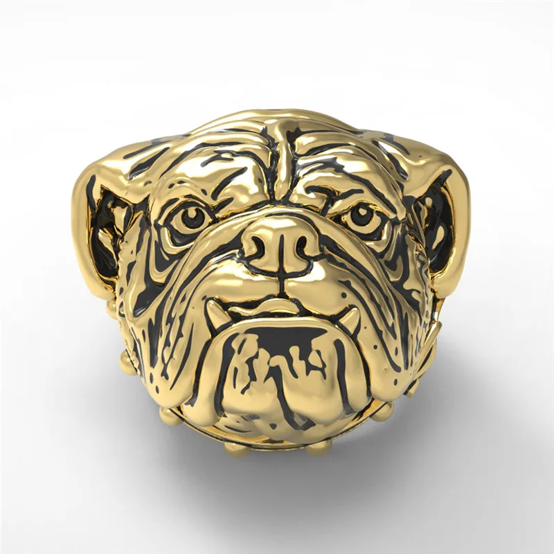 

High Quality Punk Pet Dog Stainless Steel Titanium Animal Pit Bull Dog Ring Men Personality Unique Men's Jewelry