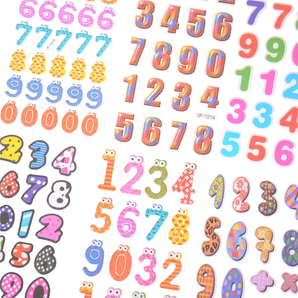 6 Sheets 6.7 X 2.75 Inch Numbers Letter Symbol Scrapbooking Bubble Puffy Stickers Emoji Teacher Reward Kids Toy Send Randomly