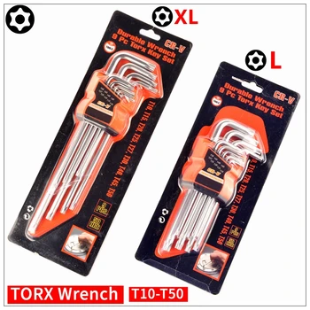 

MXITA 9PCS T10-T50 Durable Reinforced Toughen Metric Ball Ended TORX Hex Allen Key Wrench Set Spanner Torque Wrench Kit CRV