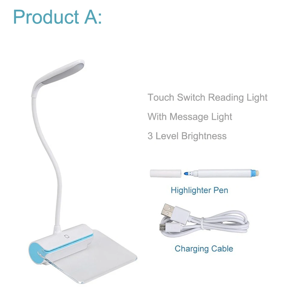 USB Перезаряжаемый светодиодный светильник, сенсорный выключатель, 3 уровня яркости, светодиодный светильник для чтения, для студентов