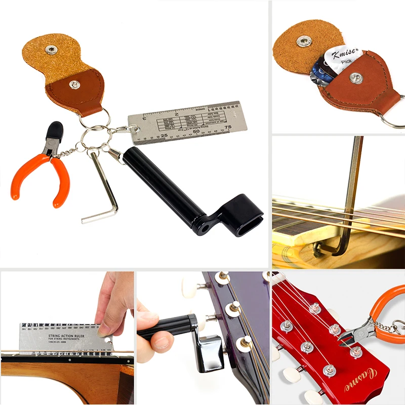 Kmise Guitar String Tool Kit Set String Winder Action Ruler Cutter Pick