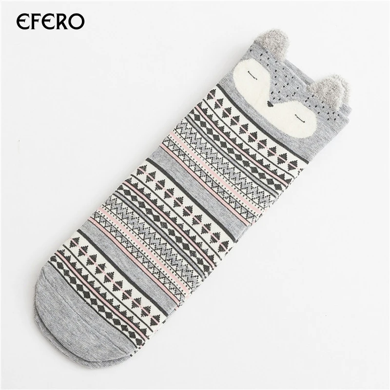 Efero/1 пара, милые женские носки с животными, женские хлопковые носки, Meias, Осень-зима, теплые носки для девушек, художественные носки, Chaussettes Femme - Цвет: 6