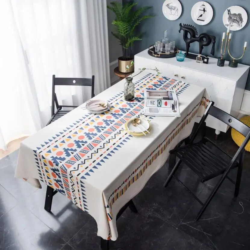 

2019 New Colorful Bohemian Table Cloth Cotton Linen Dining Table Cover Geometric Print Square Rectangular Home Tablecloth ZC067