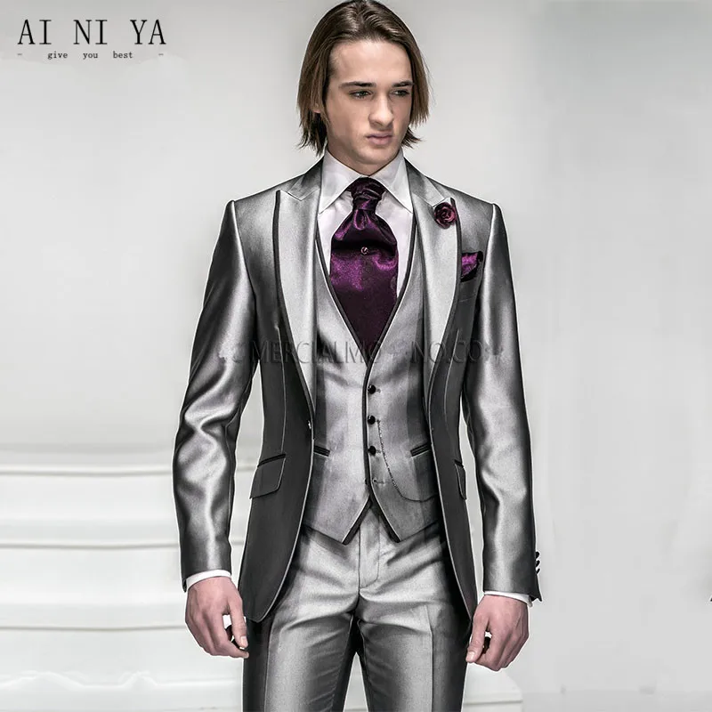9511 20 De Réductiontuxedos De Marié Gris Clair Argent Sur Mesure Meilleur Homme Costume De Mariage Groomsmanhommes Costumes Marié Veste