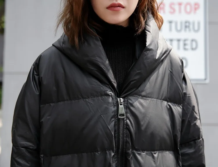 [EAM] 2019 New Winter Hooded Long Sleeve Solid Color Black Cotton-padded Warm Loose Big Size Jacket Women parkas Fashion JD12101