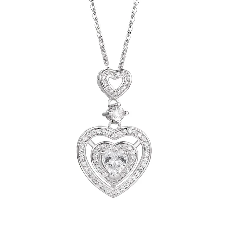 

Heart shape Pendants cz sona Necklace 5A Zircon Real 925 Sterling silver Wedding Pendant with Necklace for women Bridal jewelry