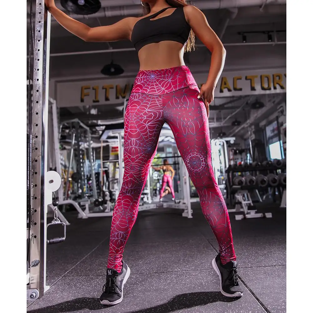 

Yfashion Women Red Spider Web Printing Leggings Pants Trousers Take Exercises Elastic Leggings Outdoor Pants for Women Female