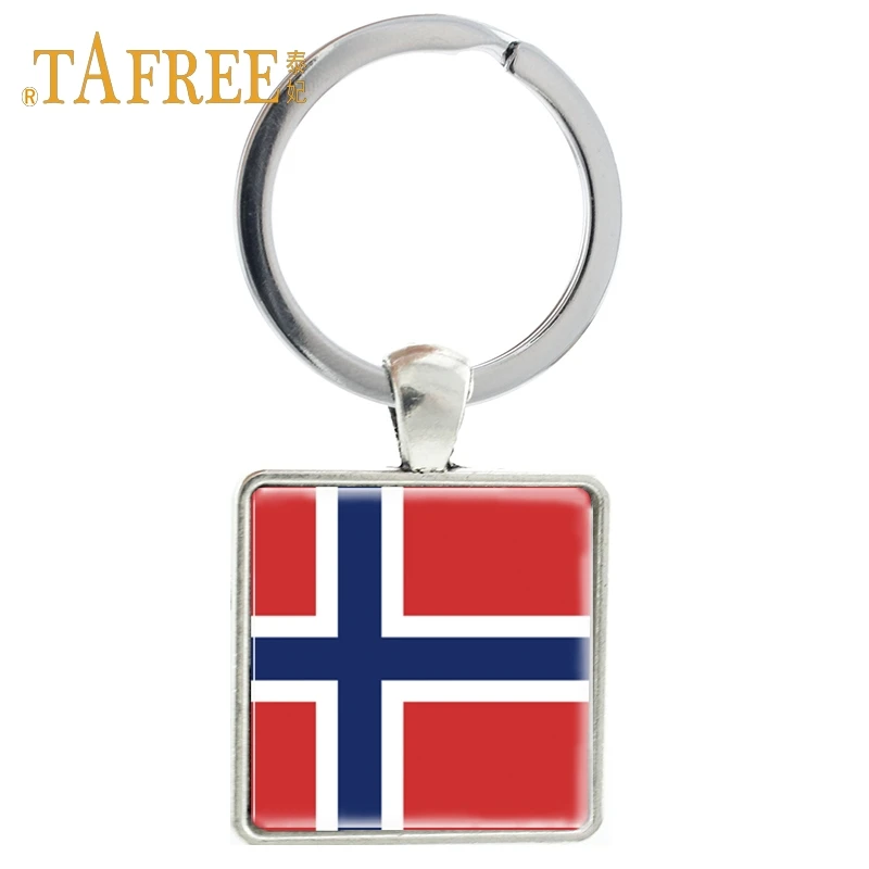 

TAFREE Norway flag Square keychain Indonesia Nepal Burma key holder gift keyring Souvenir key chain jewelry FG67