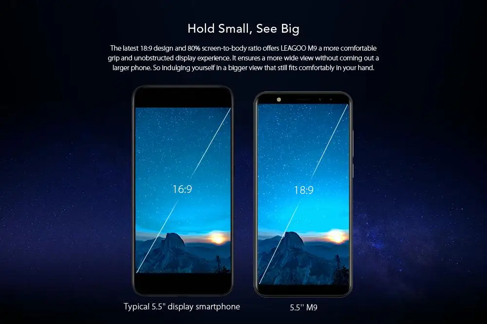 Leagoo M9 3 г смартфон 5." 18:9 полный Экран четыре-камеры Android 7.0 mt6580a 4 ядра 2 ГБ+ 16 ГБ 2850 мАч отпечатков пальцев мобильный телефон