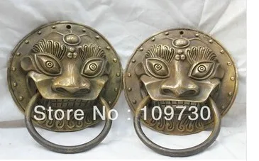 

bir 00669 4.8'' Chinese Pure Bronze statue Copper Lion Mask Head Statue Door Knocker Pair
