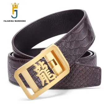 

FAJARINA Men Unique Chinese Character Dragon Stainless Steel Buckle Belt Top Quality Scale Pattern Cowhide Leather Belts LUFJ176