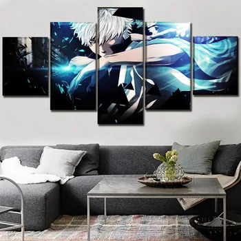 

Modern Canvas Printed Painting Living Room Wall Art 5 Pieces Anime Gintama Sakata Gintoki Poster Home Decorartive Framework
