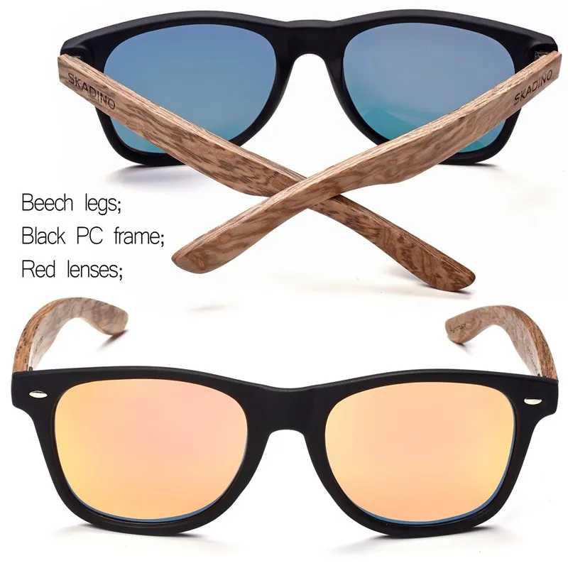 SKADINO UV400 Поляризационные солнечные очки из бука, модные солнцезащитные очки для женщин и мужчин, линзы с покрытием ручной работы, брендовые крутые солнцезащитные очки gafas de sol - Цвет линз: S1058C11