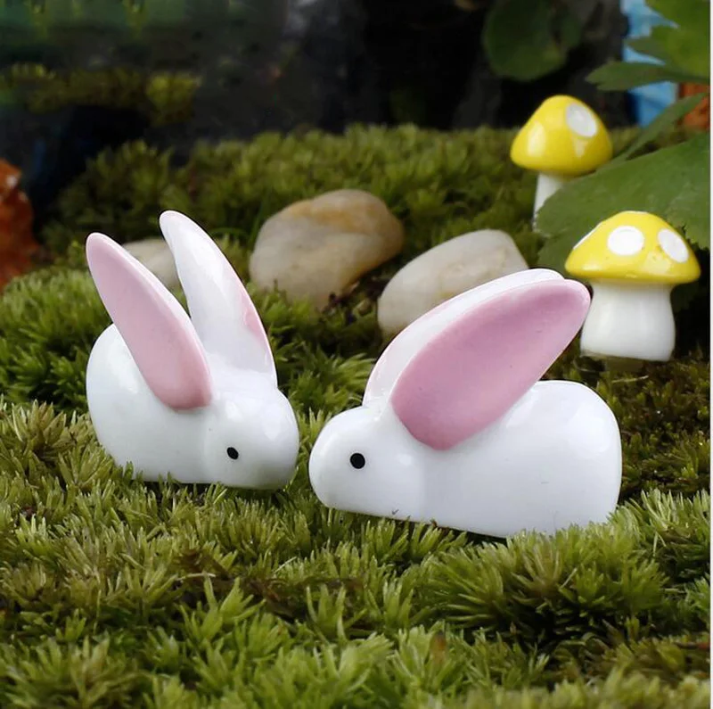 

10pc/lot Rabbit Figurine Big Ear Rabbit Animal Miniature Figure decoration fairy garden cartoon animal statue resin craft TNA144