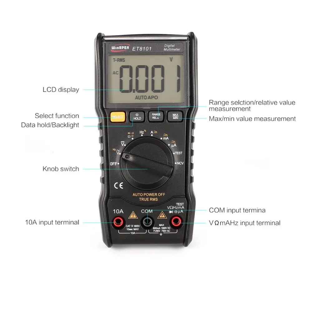 ET8101/ET8102 Цифровой мультиметр 5999 отсчетов True RMS AC/DC Вольт Ампер Ом Емкость Частота NCV диод тестер непрерывности