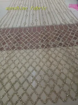 

Rose Gold Sequin Wedding dress Lace Fabric African Glitter Party dress Apparel Net Fabric Curtain Sewing Shining Mesh Cloth