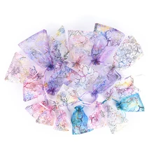 10 шт./упак. Коралловое сумка на шнурке с принтом органзации ювелирных изделий Свадебная вечеринка пользу сумка-мешок случайный 4 размера Лидер продаж