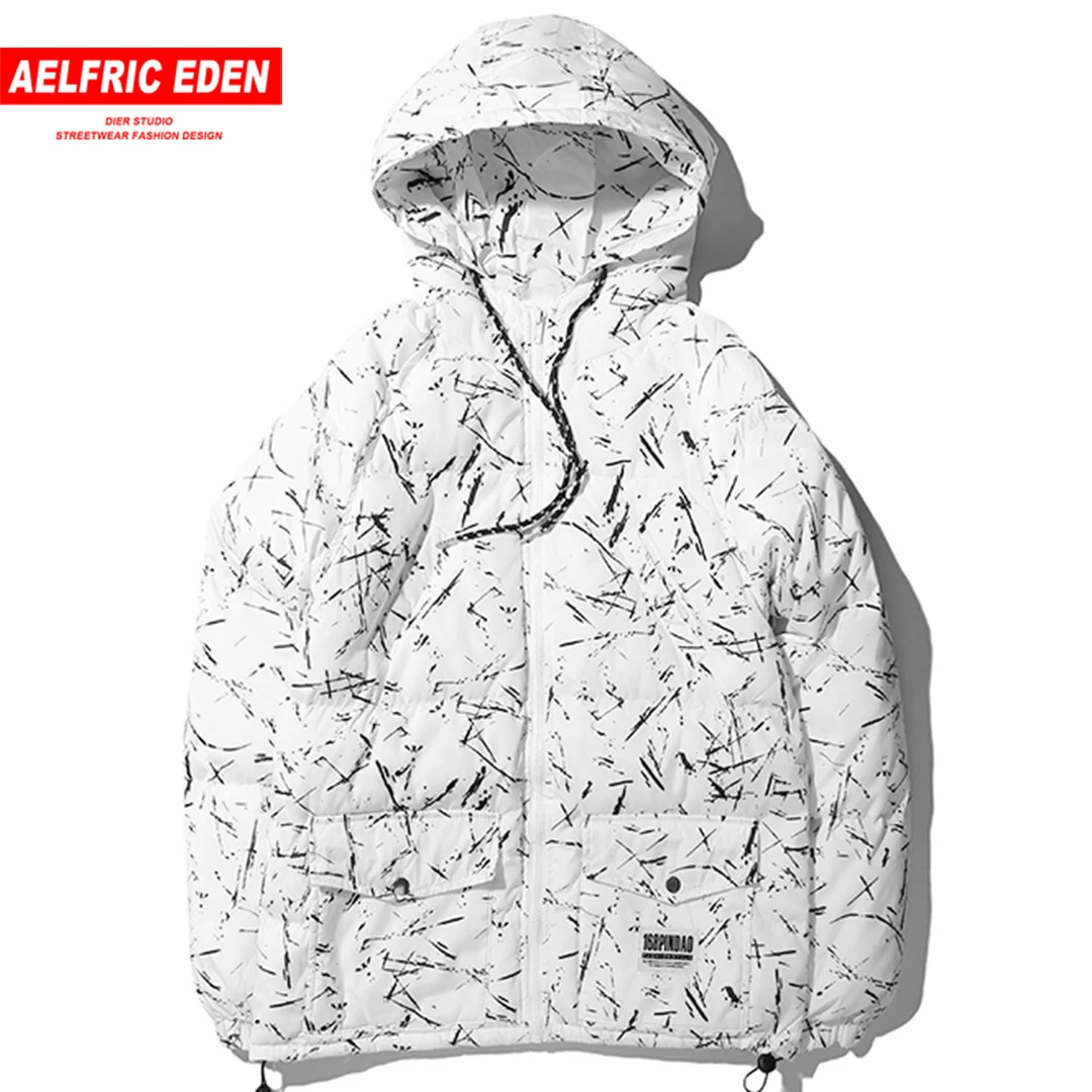 

Aelfric Eden Harajuku Splash Ink Printed Jackets Parkas Mens 2018 Winter Streetwear Fashion Hip Hop Parka Streetwear Coats YE27