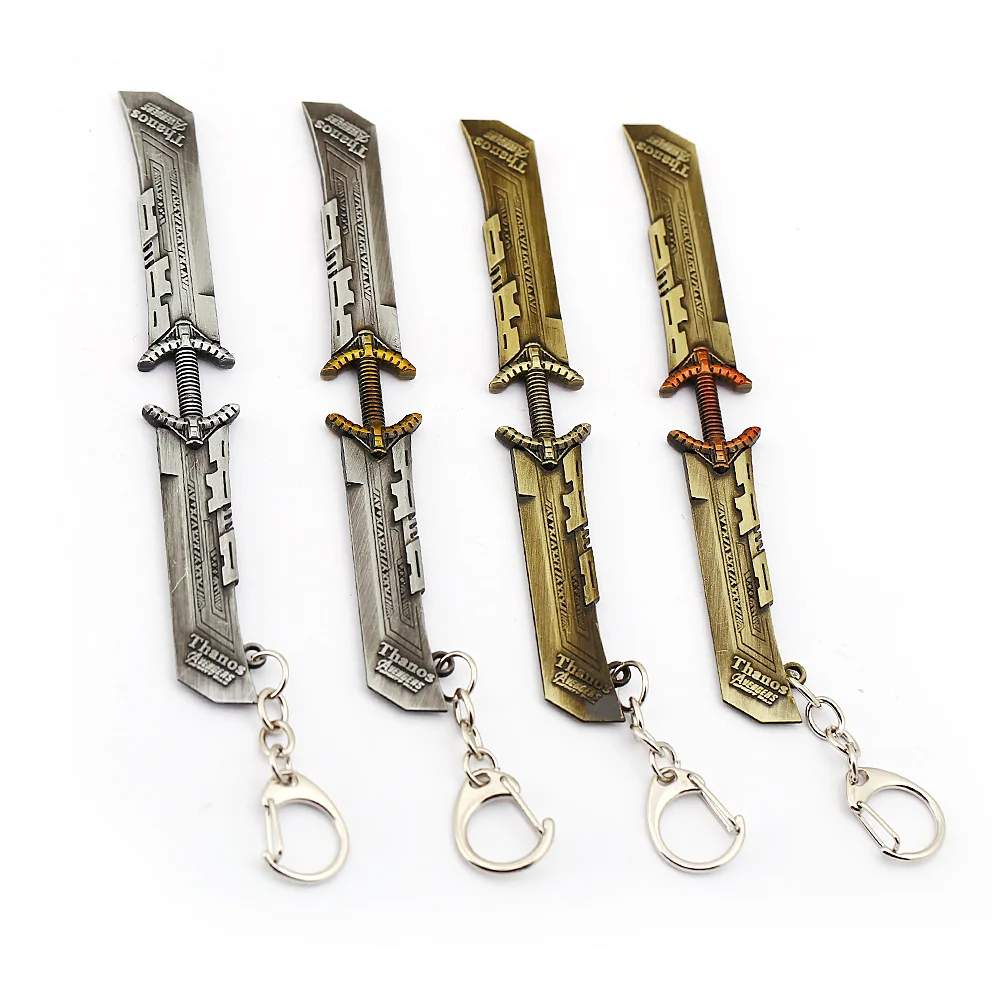 

Movie Avengers 4 Endgame Thanos Keychain Men Metal Double-edged Sword Keyring New Weapons Knife Key Chain Women llaveros brelok