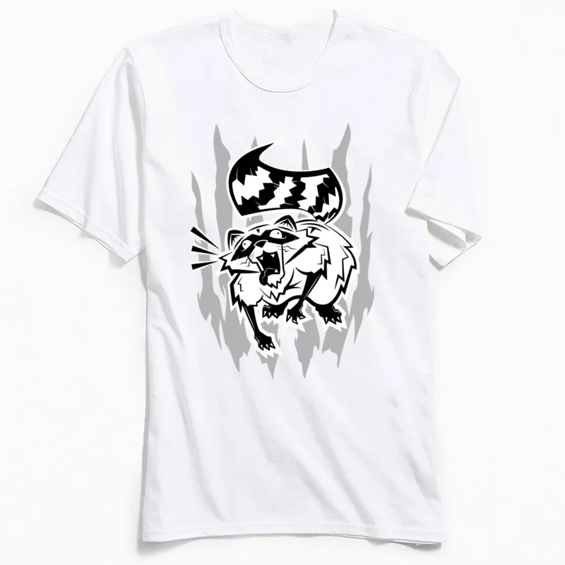 All Cotton TShirt Mens T-Shirt Crazy Raccoon Print Men T Shirts Classic Black White Cartoon Clothes Plus Size Tops Street Style