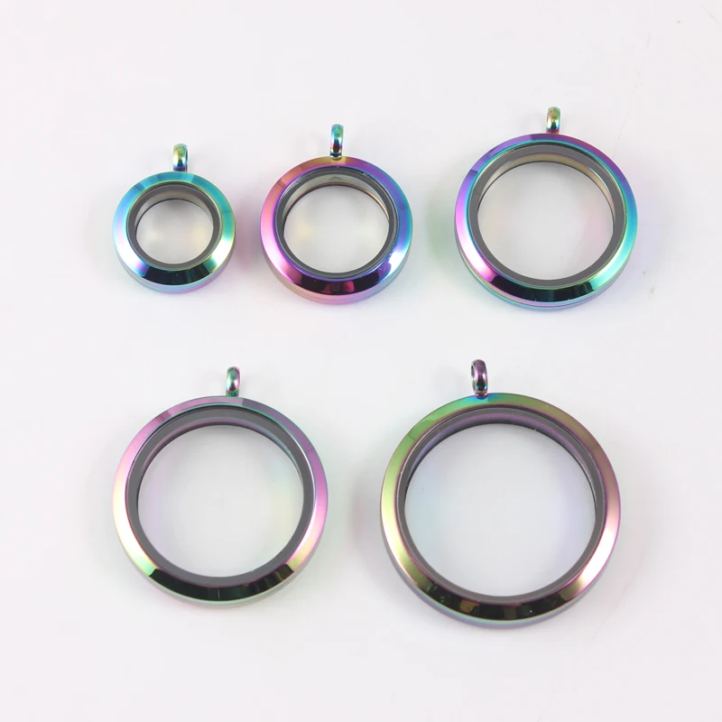 

Rainbow screw stainless steel floating locket living memory locket pendant for women jewelry