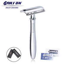Двойная Безопасная бритва, винтажная бритва, сплав, серебро, длинная ручка, бритва, ручная бритва, набор, 1 ручка+ 5 лезвий+ чехол, BD191