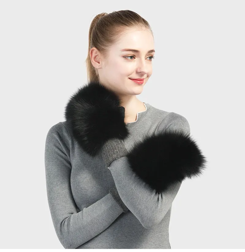 Pudi GF703 перчатки из натурального Лисьего меха и шерсти Варежки меховой дизайн для этой зимы