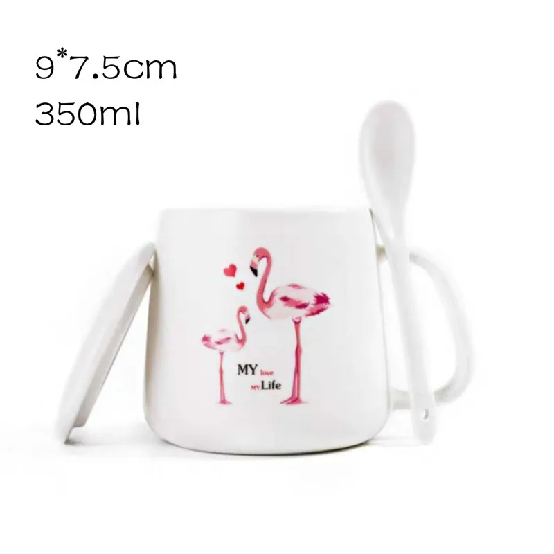 Фламинго Кофе молока кружка с ложкой Керамика Ароматические Чай лимона кружка пара чашка офисные подарки дропшиппинг и доступны - Цвет: Черный