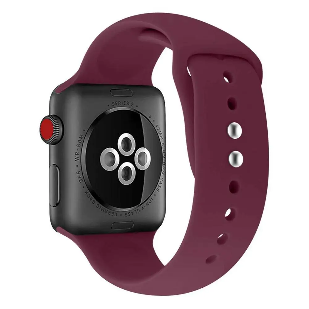 Подходит для Apple Watch Series 4/3/2/1 Smartwatch спортивный силиконовый ремешок Красочные Водонепроницаемый мягкий резиновый ремешок сменный Браслет - Цвет: Wine Red