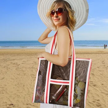 

Fashion mash Beach Storage Thermal Insulation Bag Handheld Lunch Bag Insulated Cooler Picnic Bag Mesh Beach Bag Food Storage