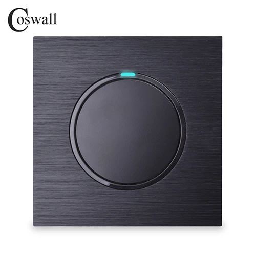 Coswall роскошный 1 комплект 2 способа случайного нажатия вкл/выкл прохода через настенный светильник переключатель светодиодный индикатор Черная алюминиевая рамка - Цвет: Черный