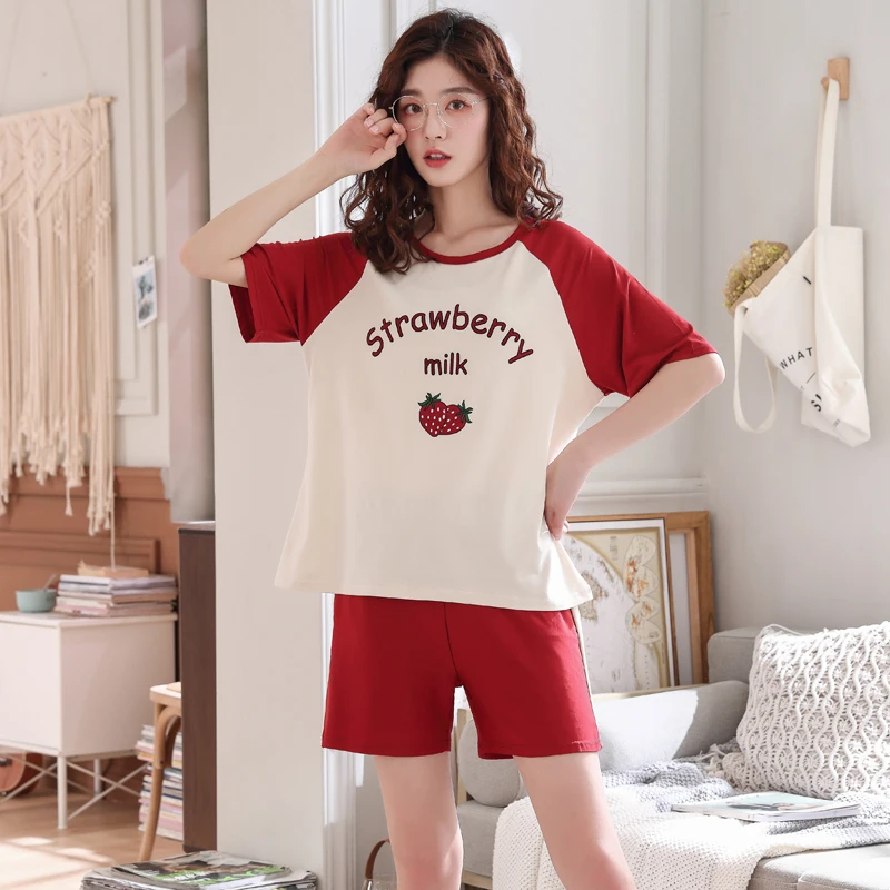 

Newset WAVMIT 2019 Summer Women Comfortable Cute Pajama Set Girl Print Pyjama Set Short Sleeve Sleepwear Women Nightshirt Sets