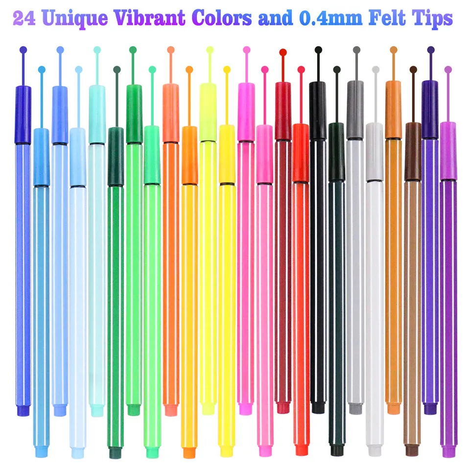

Onme 24 Fineliner Color Pen Set Fine Line Colored Sketch Arts Drawing Marker Pens for Bullet Graffiti Hook Fiber Pens