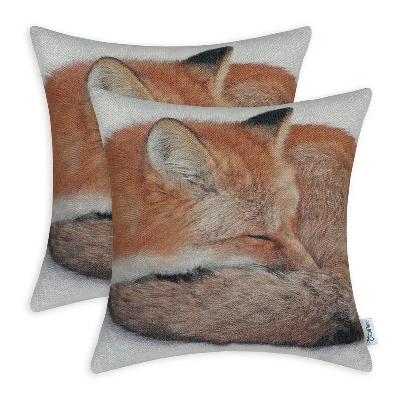 2PCS CaliTime Decorative Pillows Shell Cushion Cover Home Sofa Car Fox Sleeping 18&quot X (45cm 45cm) | Дом и сад