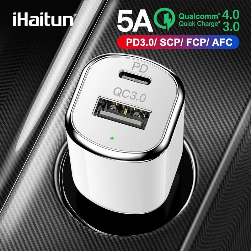 

iHaitun 30W USB Type C PD Car Charger For Samsung S10 Quick Charge 4.0 3.0 QC3.0 QC4.0 Fast Huawei SCP QC Mobile Phone Charger