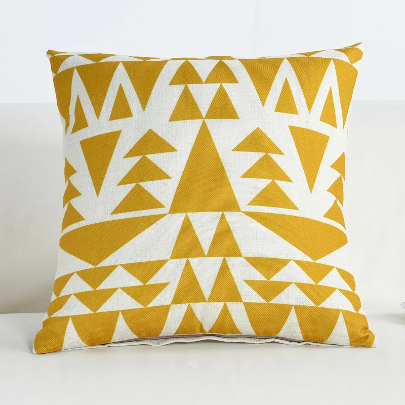 Nordic Style Yellow Geometric Printed Cushion Cover Cotton Linen Throw Pillowcase Waist Home Decor Sofa Chair Car Pillow Covers