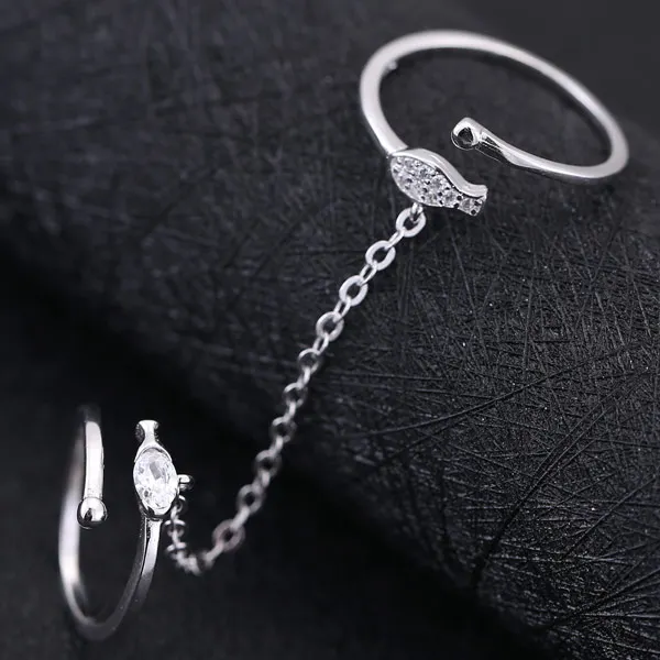 Женское кольцо с двойным кольцом регулируемое для вечеринок|double ring chain|ring chainbague
