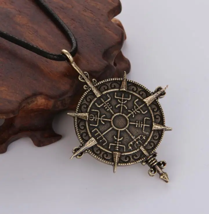 Viking Vegvisir компас защитный символ направляющая направление ожерелье с подвеской со знаком Viking SanLan ювелирные изделия - Окраска металла: Покрытие антикварной бронзой
