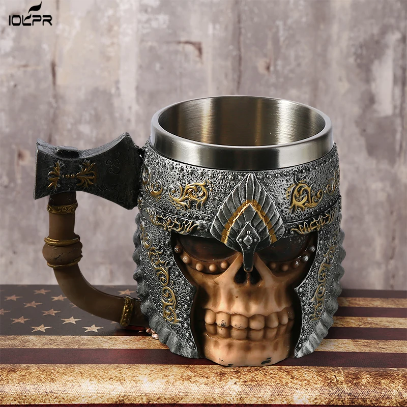 

1Pcs 3D Axe ePacket Handle Viking Warrior 450ML Skull Mug Gothic Tankard Halloween Decoration Skeleton Cup Beer Stein Man Gift