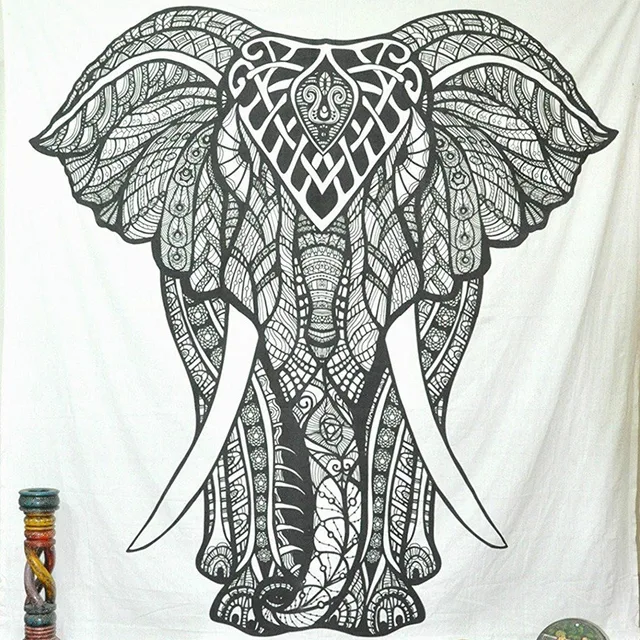 Elefante Mandala Tapiz Tapiz de Pared Animales Colgando Toalla de Playa en Blanco Y Negro la