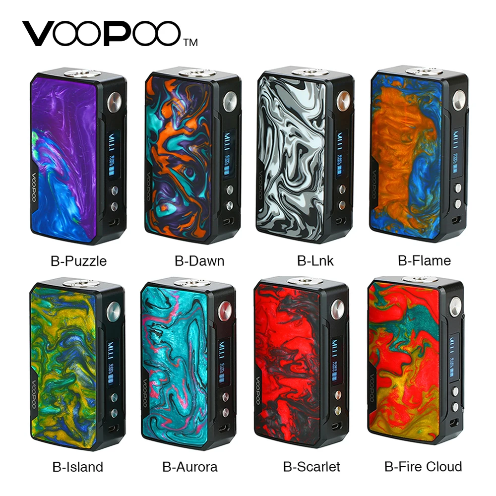 В наличии новый 177 Вт VOOPOO перетащите 2 Коробка Mod без 18650 Батарейный мод для электронных сигарет электронная сигарета испаритель против