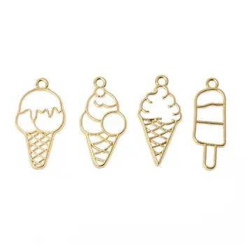 

4Pcs Sweet Ice-Cream Food Metal Frames Pendant Blank Bezel UV Resin Jewelry DIY