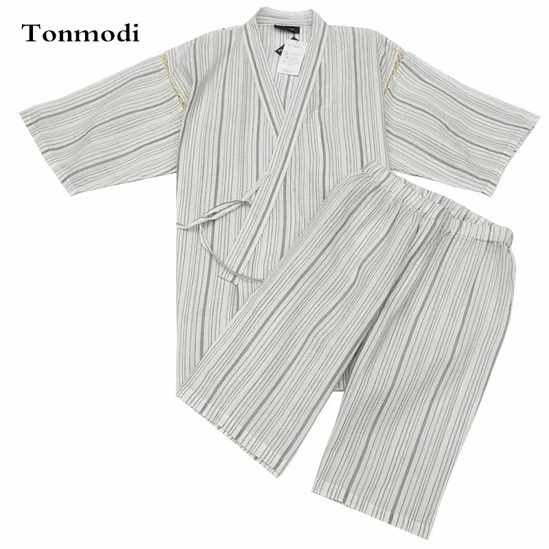 Кимоно пижамы для Для мужчин 100% хлопок тканевые кимоно халат с коротким рукавом шорты пижамный комплект