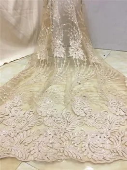 

2018 High quality beads Sequins stereoscopic Swiss French net African guipure tulle mesh lace fabric for dress 5yards gold Pink