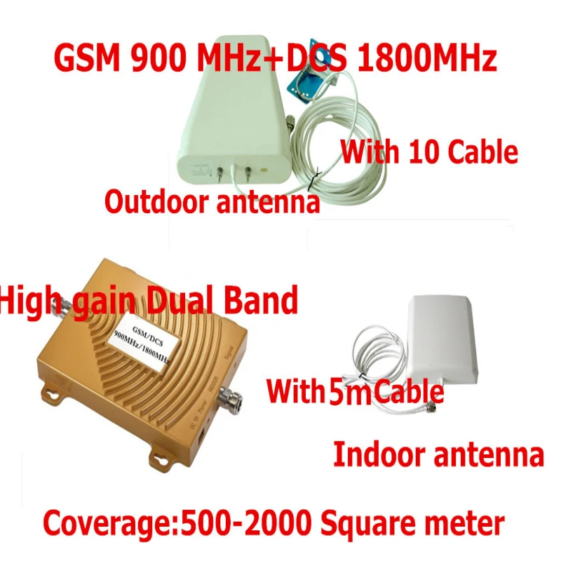 

GSM 900Mhz Booster+DCS 1800Mhz Repeater dual band gsm 4g mobiel phone signal booster kits w / cable & antennas , 4G repetidor