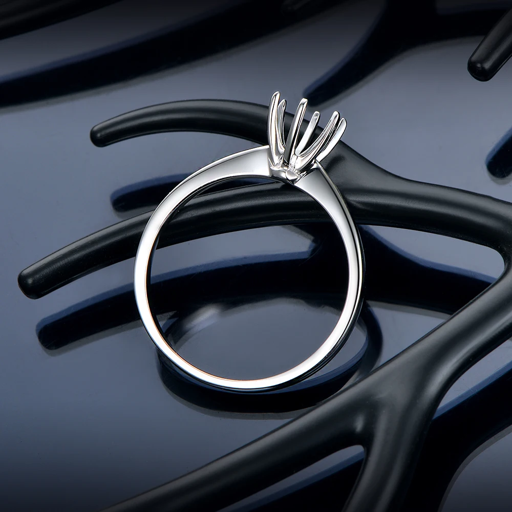 Caimao 6 Prongs 6-6.5mm Round Cut Solid 14k White Gold Semi Mount Ring Settings
