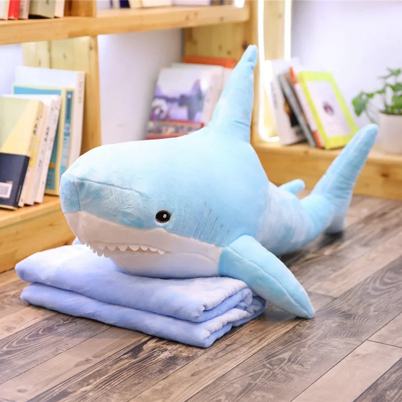  100cm Big Size Funny Soft Russia Plush Shark Toy Pillow with Blanket Baby Appease Doll Birthday Gif