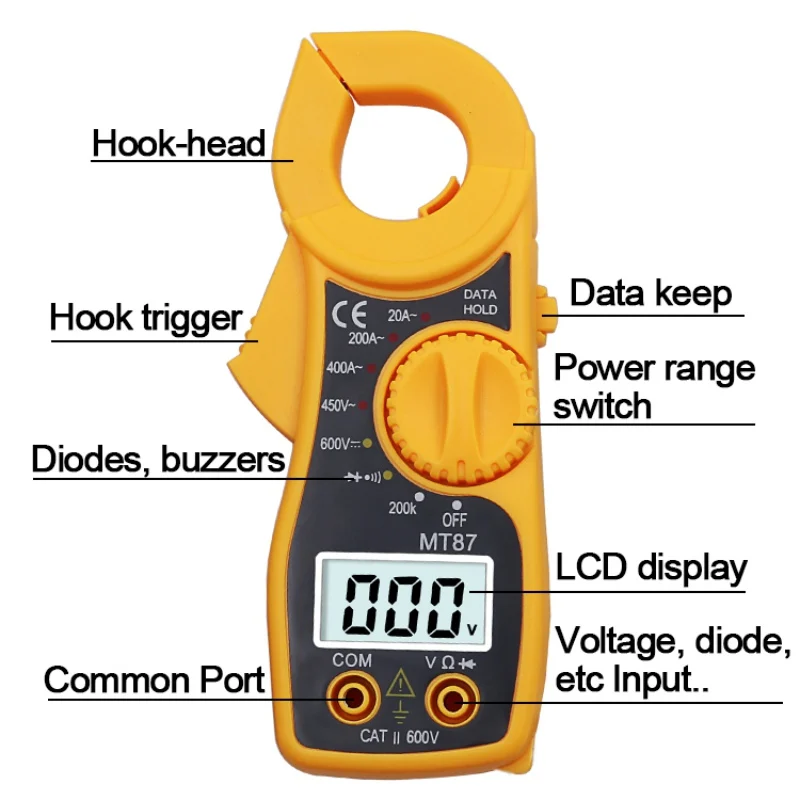 Амперметр ACV/DCV Амперметр ACA Автоматический диапазон измерения большой емкости ЖК-цифровой клещи
