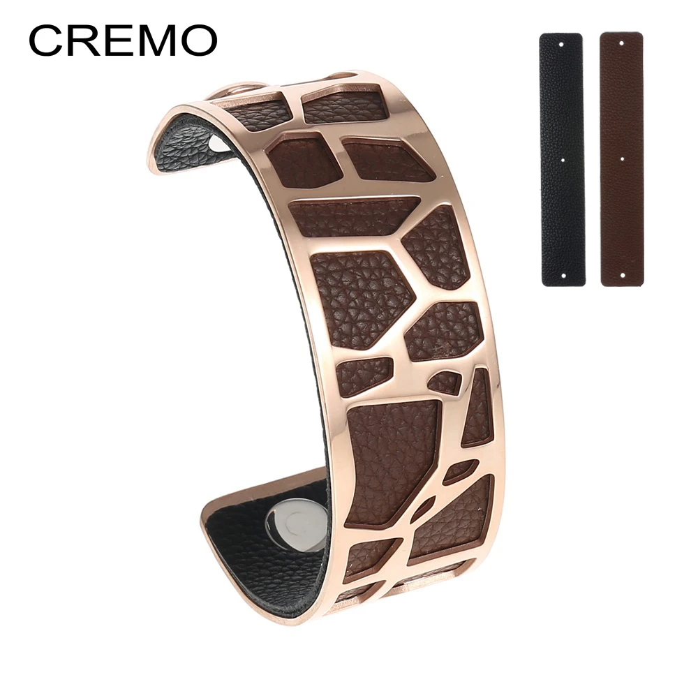

Cremo Animal Bangles Stainless Steel Bracelet Bijoux Femme Interchangeable Reversible Leather Bangles Exquisite Cocktail Jewelry