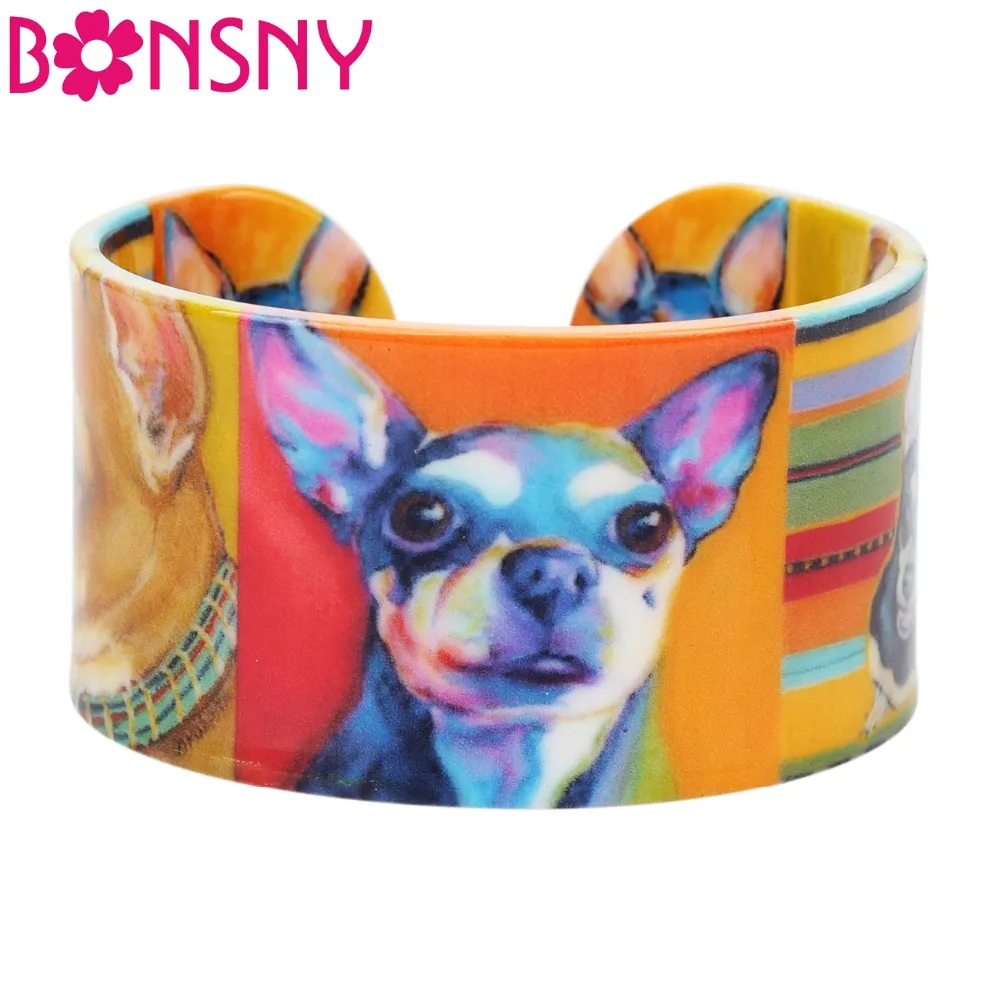 

Bonsny Plastic Chihuahua Dog Bangles Bracelets Novelty Indian Craft Jewelry For Women Girl Animal Cartoon Decoration Statement